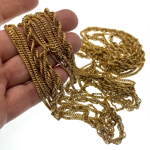 Vintage Signed Monet 54” Long Gold Tone Multi Strand Necklace Layering - Picture 2 of 9
